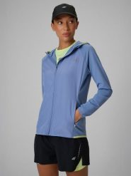 4F Bluza do biegania regular z kapturem damska - niebieska L. Niebieskie bluzy 4f, l, bez wzorów, bez ramiączek, z kapturem. Za 249.99 zł.