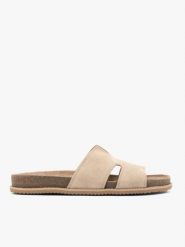 Beżowe klapki H. Brązowe klapki Ryłko, bez wzorów, ze skóry, eleganckie, z okrągłym noskiem, bez obcasa, na płaskiej podeszwie, bez zapięcia. Za 349.99 zł.