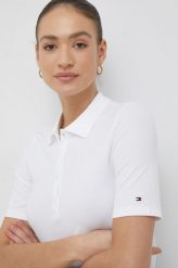 Tommy Hilfiger polo damski kolor biały. Białe t-shirty Tommy Hilfiger, bez wzorów, z bawełny, bez kołnierzyka, bez ramiączek. Za 299.99 zł.