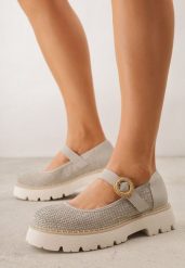 Zielone Skórzane Półbuty na Platformie z Paskiem z Klamerką i Plecionką Limnoreia. Zielone półbuty wsuwane Born2be, bez wzorów, z dzianiny, klasyczne, bez obcasa, na platformie. Za 89.99 zł.