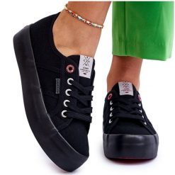 Damskie Trampki Na Platformie Cross Jeans LL2R4039 Czarne. Czarne trampki bez wzorów, z gumy, bez zapięcia. Za 156.85 zł.