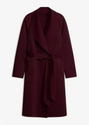 Płaszcz z wiązanym paskiem. Czarne płaszcze bonprix, bez wzorów, eleganckie, bez kaptura. Za 299.99 zł.