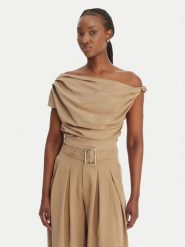 Eleh Bluzka SS260098 Beżowy Regular Fit. Brązowe bluzki Eleh, bez wzorów, z lyocellu, bez kołnierzyka, bez ramiączek. Za 461.99 zł.