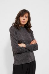 Melanżowa bluza z bufkami grafitowa. Szare bluzy MOODO, s, bez wzorów, z elastanu, bez kaptura. W wyprzedaży za 15.99 zł.