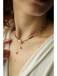 Pierres delicates Pozłacany naszyjnik z turmalinem - dł. 50 cm rozmiar: onesize. Czerwone naszyjniki Pierres delicates, z materiału, z perłą, pozłacane. Za 78.99 zł.