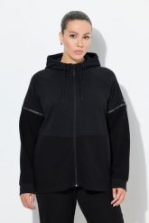 Damskie Bluza odblaskowe paski kaptur w połowie z eleganckiego weluru ottoman. Czarne bluzy Ulla Popken, plus size, bez wzorów, z bawełny, eleganckie, bez ramiączek, z kapturem. Za 279.99 zł.