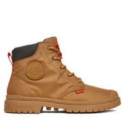 Trapery Palladium. Brązowe traperki Palladium, bez wzorów, bez obcasa, bez zapięcia. Za 379.99 zł.