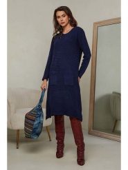 Joséfine Sukienka dzianinowa "Mahony" w kolorze granatowym rozmiar: XL. Niebieskie sukienki Joséfine, na co dzień, xl, bez wzorów, z dzianiny, bez kołnierzyka, bez ramiączek, midi, proste. Za 195.99 zł.