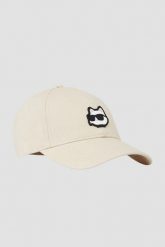 KARL LAGERFELD Beżowa czapka z daszkiem Ikon Choupette. Brązowe czapki z daszkiem KARL LAGERFELD, bez wzorów, z bawełny, eleganckie. W wyprzedaży za 209.99 zł.