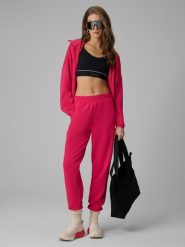 4F Spodnie dresowe joggery damskie - różowe L. Czerwone spodnie dresowe 4f, bez wzorów, z dresówki. Za 159.99 zł.