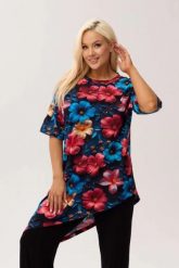Wiskozowa tunika asymetryczna Capri Hibiscus w print w hibiskusy OVERSIZE PLUS SIZE XXL WIOSNA LATO. Białe tuniki Moda Size Plus Iwanek, l, bez wzorów, z dzianiny, eleganckie, z asymetrycznym kołnierzem, bez ramiączek. Za 229.90 zł.