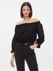 Guess Bluzka Rafa W3GH95 WFDC0 Czarny Regular Fit. Czarne bluzki Guess, xxl, z aplikacjami, z bawełny, bez kołnierzyka, bez ramiączek. Za 479.99 zł.