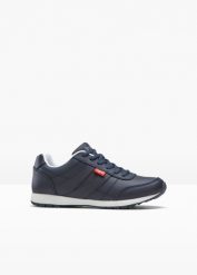Sneakersy skórzane. Niebieskie buty sportowe lifestyle bonprix, bez wzorów, ze skóry, sportowe, bez zapięcia. Za 149.99 zł.