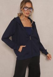 Granatowa Rozpinana Bluza z Bawełny z Kapturem Ozdobiona Sznurkami Telidwena. Niebieskie bluzy Renee, l, bez wzorów, z bawełny, eleganckie, bez ramiączek, z kapturem. W wyprzedaży za 55.99 zł.
