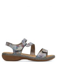 Rieker Sandały 659C7-90 Niebieski. Niebieskie sandały Rieker, bez wzorów, ze skóry, bez obcasa, na płaskiej podeszwie, bez zapięcia. Za 319.99 zł.