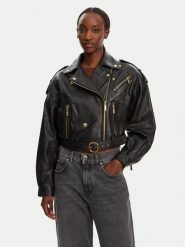 Just Cavalli Kurtka skórzana 78PAVP05 CP009 Czarny Regular Fit. Czarne kurtki Just Cavalli, bez wzorów, ze skóry, bez kaptura. Za 2,199.99 zł.