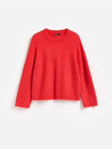 Sweter z wełną alpaki - czerwony. Czerwone swetry Reserved, l, bez wzorów, z dzianiny, bez ramiączek. Za 219.99 zł.