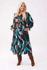 Elegancka sukienka Selena z falbaną o długości MIDI PLUS SIZE XXL OVERSIZE. Zielone sukienki Moda Size Plus Iwanek, na co dzień, plus size, bez wzorów, z bawełny, eleganckie, bez kołnierzyka, plus size, bez ramiączek, midi, oversize. W wyprzedaży za 199.90 zł.