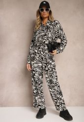 Czarny Komplet z Dodatkiem Wiskozy Spodnie z Gumką w Talii Koszula z Rękawami z Regulacją Iviria. Czarne koszule Renee, l, bez wzorów, z materiału, eleganckie, bez kołnierzyka, bez ramiączek. W wyprzedaży za 107.99 zł.