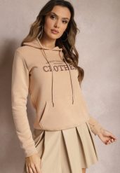 Beżowa Ocieplana Bluza z Haftem i Kapturem Ieliana. Brązowe bluzy Renee, xl, bez wzorów, z dzianiny, casualowe, bez ramiączek, z kapturem. W wyprzedaży za 71.99 zł.