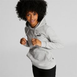 Damska bluza z kapturem Puma ESS Logo. Szare bluzy z kapturem Puma, bez wzorów, z kapturem. W wyprzedaży za 220.55 zł.