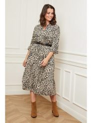 Curvy Lady Sukienka w kolorze beżowo-czarnym rozmiar: 48/50. Brązowe sukienki Curvy Lady, na co dzień, bez wzorów, z wiskozy, klasyczne, bez kołnierzyka, bez ramiączek, midi, proste. Za 125.85 zł.