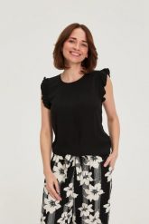 Koszula z falbankami czarna. Czarne koszule MOODO, l, bez wzorów, z wiskozy, bez kołnierzyka, bez ramiączek. Za 79.99 zł.