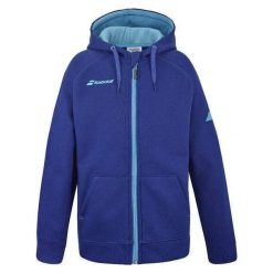 Bluza tenisowa Babolat Exercise Hood Jacket Jr. Niebieskie bluzy BABOLAT, bez wzorów, z bawełny, bez ramiączek, z kapturem. Za 240.00 zł.