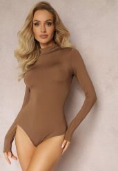Brązowe Gładkie Body z Półgolfem Nemaga. Brązowe body i gorsety Renee, bez wzorów, bez ramiączek. W wyprzedaży za 71.99 zł.