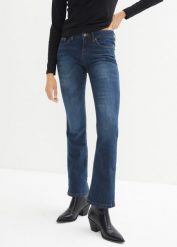 Dżinsy ze stretchem BOOTCUT, mid waist. Niebieskie jeansy bonprix, bez wzorów, z jeansu. Za 77.99 zł.