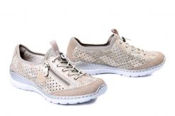 RIEKER L3252-92 gold, półbuty damskie. Żółte półbuty wsuwane Rieker, na lato, bez wzorów, z gumy, bez obcasa. Za 359.90 zł.