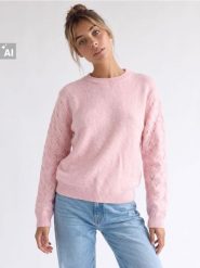 Sweter z ażurowymi rękawami, z domieszką wełny - różowy. Czerwone swetry Sinsay, l, w ażurowe wzory, z wełny, bez ramiączek. Za 49.99 zł.