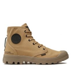 Trapery Palladium. Brązowe traperki Palladium, bez wzorów, bez obcasa, bez zapięcia. Za 449.99 zł.
