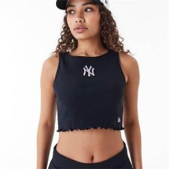 Koszulka sportowa damska New Era Neyyan. Czarne t-shirty sportowe New Era, l, bez wzorów, bez ramiączek. Za 256.00 zł.