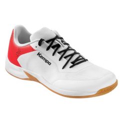 Buty halowe Kempa Kourtfly Three. Białe buty treningowe Kempa, z aplikacjami, z materiału, bez zapięcia, na fitness i siłownię. Za 268.50 zł.