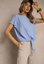 Niebieski Bawełniany T-shirt Wiązany u Dołu Sunalina. Niebieskie t-shirty Renee, l, bez wzorów, z bawełny, bez kołnierzyka, bez ramiączek. W wyprzedaży za 27.99 zł.