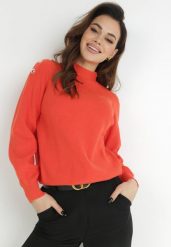 Pomarańczowy Sweter Dzianinowy z Długim Rękawem i Guzikami Omes. Brązowe swetry Born2be, bez wzorów, z dzianiny, bez ramiączek. W wyprzedaży za 118.99 zł.