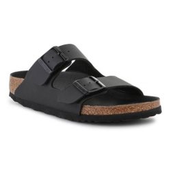 Klapki Birkenstock Arizona Triples 1019069 czarne. Czarne klapki bez wzorów, z syntetyku, casualowe, bez obcasa, bez zapięcia. Za 544.84 zł.