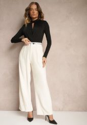 Beżowe Spodnie o Szerokim Kroju High Waist Wykończone Lamówką Verillia. Brązowe jeansy Renee, bez wzorów, z jeansu, eleganckie, z podwyższonym stanem. W wyprzedaży za 55.99 zł.