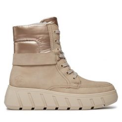 Botki Rieker. Brązowe botki Rieker, bez wzorów, bez obcasa, na płaskiej podeszwie, bez zapięcia. Za 269.99 zł.