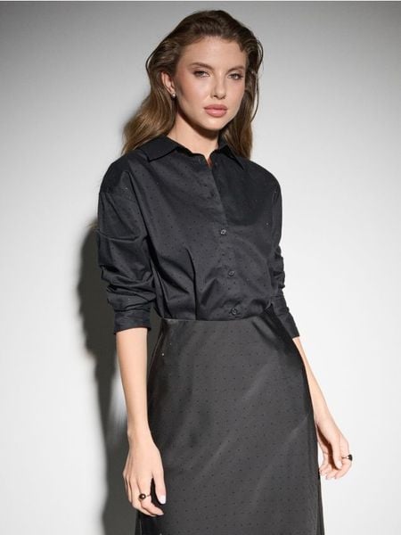 Bawełniana koszula - czarny. Czarne koszule Sinsay, l, bez wzorów, z bawełny, bez kołnierzyka, bez ramiączek. Za 59.99 zł.