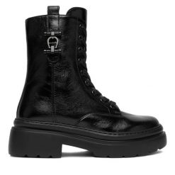 Trzewiki Aigner. Czarne botki Aigner, bez wzorów, bez obcasa, na płaskiej podeszwie, bez zapięcia. Za 2,249.00 zł.