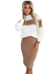 Numoco Sukienka w kolorze jasnobrązowo-białym rozmiar: onesize. Brązowe sukienki NUMOCO, bez wzorów, prążkowane, bez kołnierzyka, bez ramiączek, maxi. Za 234.42 zł.