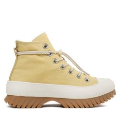 Botki Converse. Żółte botki Converse, bez wzorów, retro, bez obcasa, na płaskiej podeszwie, bez zapięcia. Za 269.99 zł.