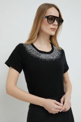 Liu Jo t-shirt damski kolor czarny. Czarne t-shirty Liu Jo, l, z aplikacjami, bez kołnierzyka, bez ramiączek. Za 359.99 zł.