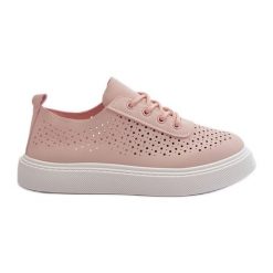 Ażurowe Trampki Sneakersy Na Platformie Różowe Tanvi. Czerwone trampki w ażurowe wzory, ze skóry, bez zapięcia. Za 128.00 zł.
