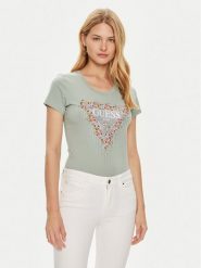 Guess T-Shirt W4YI72 J1314 Zielony Slim Fit. Zielone t-shirty Guess, s, z aplikacjami, z bawełny, bez kołnierzyka, bez ramiączek. Za 109.99 zł.