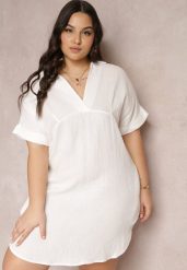 Biała Bawełniana Sukienka Mini o Pudełkowym Fasonie z Kołnierzykiem Elealla. Białe sukienki Renee, plus size, bez wzorów, z bawełny, bez kołnierzyka, plus size, bez ramiączek, mini. W wyprzedaży za 75.99 zł.