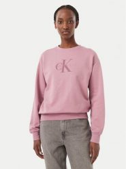 Calvin Klein Jeans Bluza Monologo LV047B234G Różowy ciemny Regular Fit. Czerwone bluzy Calvin Klein Jeans, s, bez wzorów, z bawełny, bez kaptura. Za 369.99 zł.
