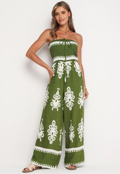 Zielony Wiskozowy Kombinezon Bez Rękawów z Geometrycznym Wzorem Orceria. Zielone kombinezony Born2be, na co dzień, m, bez wzorów, z wiskozy, eleganckie, bez kołnierzyka, bez ramiączek, maxi. Za 119.99 zł.